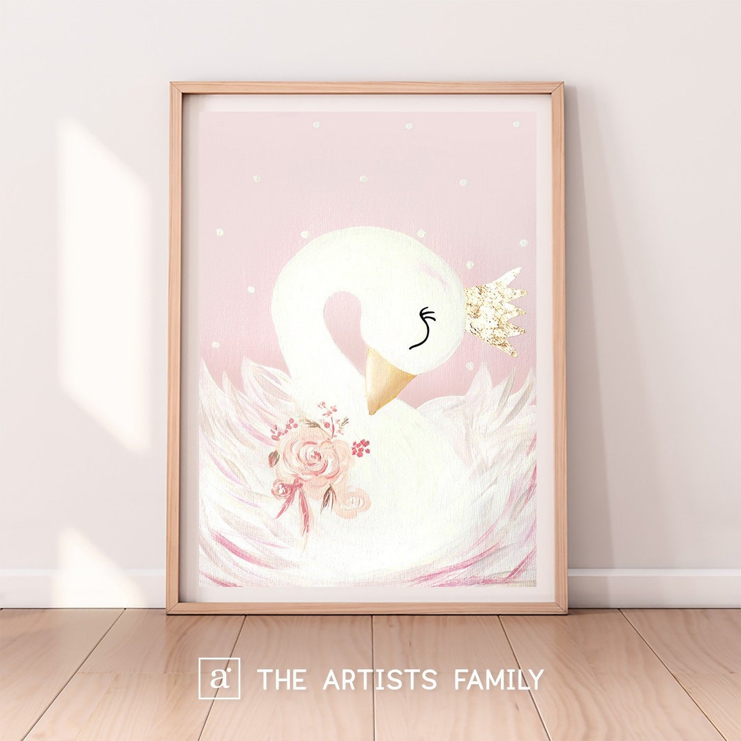 Swan Princess Print Downloadable Prints Pink Art Nursery Decor Painting ...