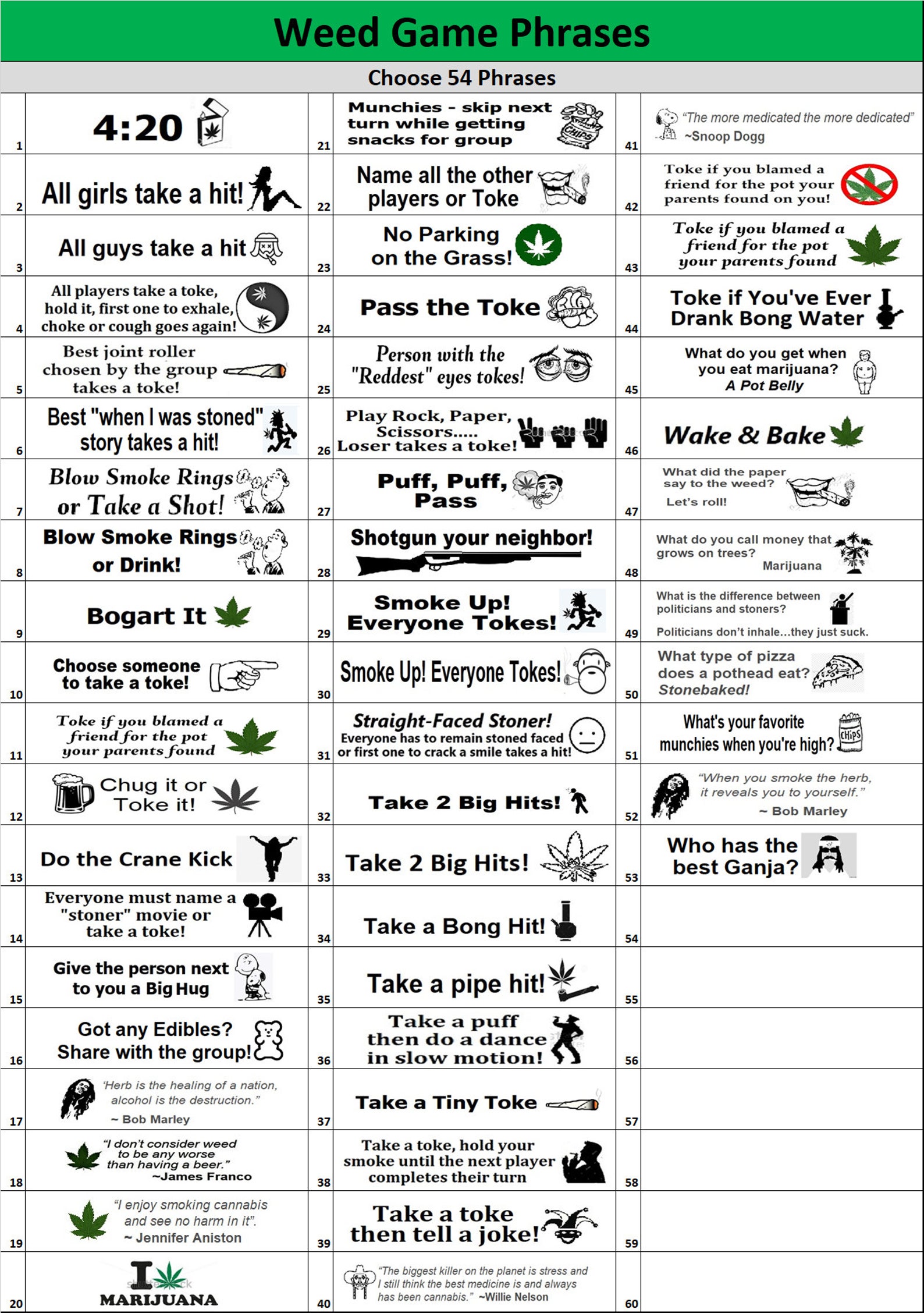 Marijuana Smoking Game Weed Game Perfect Pothead Gift Etsy