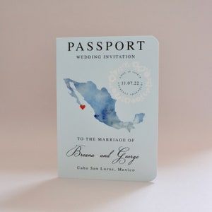 Passport Wedding Invitation with Custom Map and RSVP Luggage Tag, destination wedding, travel theme wedding stationery, abroad wedding