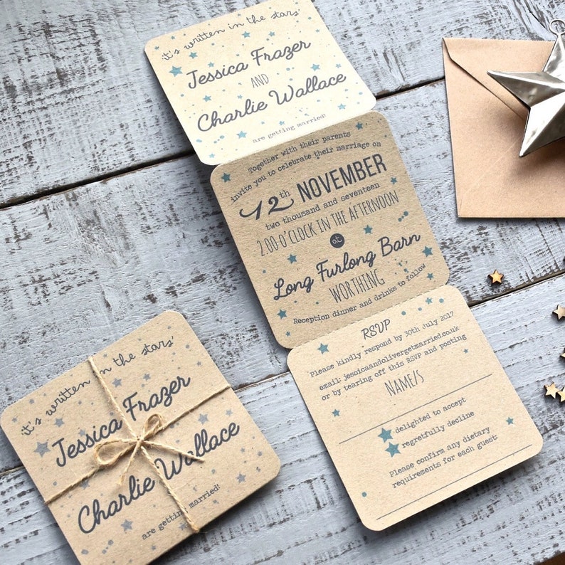 Star Tri Fold Rustic Wedding Invitation Etsy