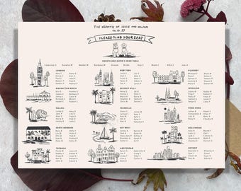 Bespoke Hand-Illustrated 'Locations' Wedding Table Plan