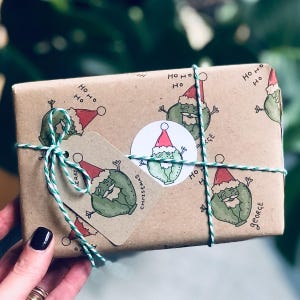 Set di carta da regalo natalizia personalizzata di Bruxelles/Carta da regalo natalizia riciclabile/Divertente/Carta da regalo con cavoletti di Bruxelles/Eco-compatibile