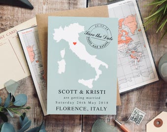 Custom Map Save the Date Postcard: Destination Wedding Stationery