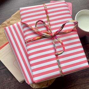Pink Wide Stripe Paper Fibre 450 x 320mm Size Wrapping/Patterned Paper Sheet