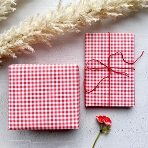Red Gingham Paper Fibre 45 x 320mm Size Wrapping/Patterned Paper Sheet