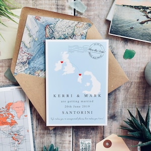 Kaart Save the Date-briefkaart, bestemming bruiloft briefpapier, aangepaste kaart bruiloft, reisthema bruiloft briefpapier, bruiloft in het buitenland