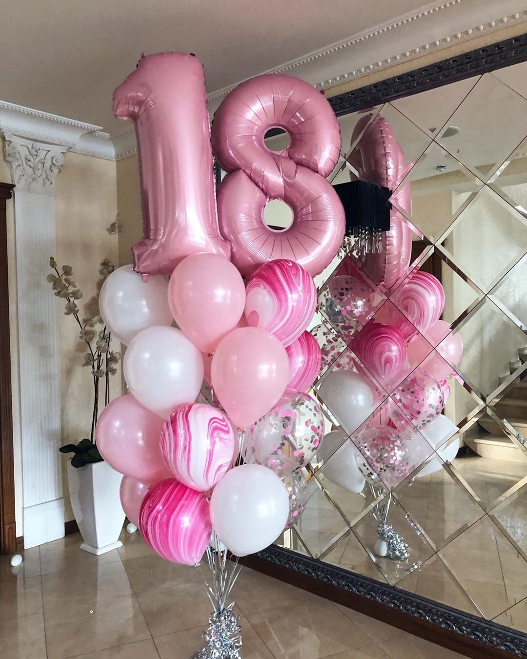 Birthday Balloon & 12 Pink Roses Bouquet