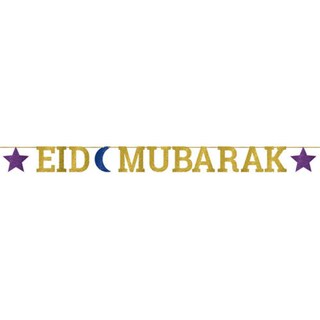 Decorazioni Eid Mubarak - Banner Glitterato FAI DA TE - Kit 2 Striscioni Per Feste E Casa - Cartoncino Colorato
