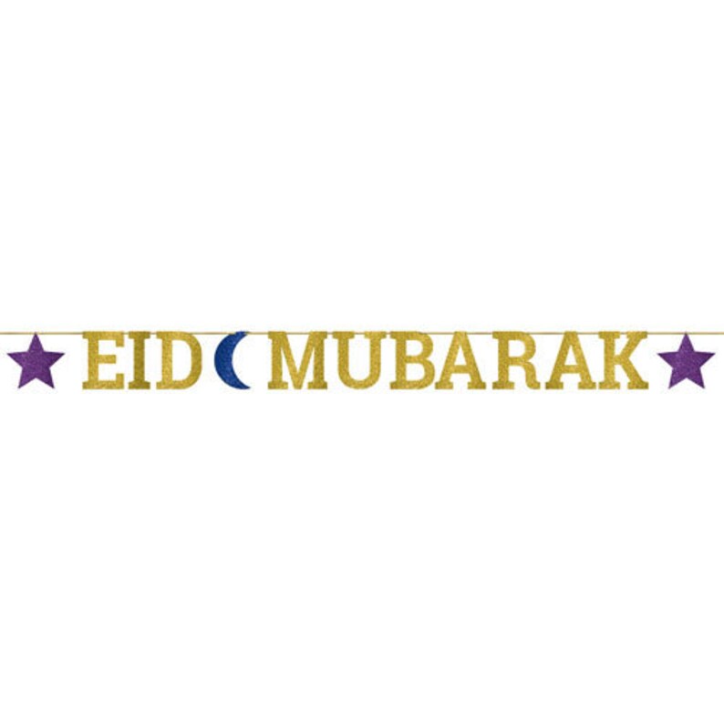 Decorazioni Eid Mubarak - Banner Glitterato FAI DA TE - Kit 2 Striscioni Per Feste E Casa - Cartoncino Colorato