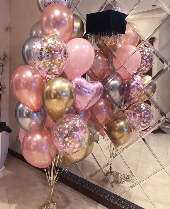 Rose Gold Balloon Bouquet  16 balloons, Balloon decorations, Balloons