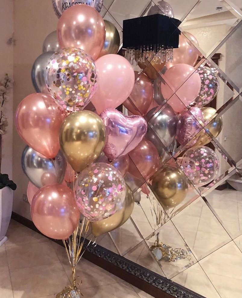 Rose Gold and Gold Happy Birthday Balloon Bouquet