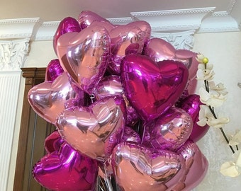 Heart Foil Balloon Bouquet, Party Balloons, Baby, Wedding, Decor, Bride, Hen, Birthday, Garland, Pink Magenta Not Inflated