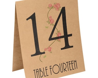 Table Numbers, Wedding Table Numbers, Rustic Wedding, Shabby Chic, Kraft Card, Table Centerpieces, Table Numbers, 1-15, Flowers, Botanics