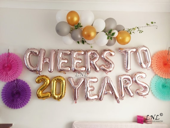 Cheers a 20 anni palloncini oro Rose, compleanno Ballloons