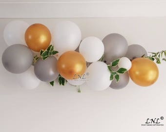 Balloon Banner, Silver Gold White Balloons, 11 inches, latex balloons, wedding arch, wedding garland, bridal, birthday party decor, 20