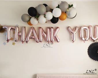 Thank You, rose gold balloons, christmas garland, wedding balloons, balloon banner, gold, silver, graduation, letters, custom, name, bride