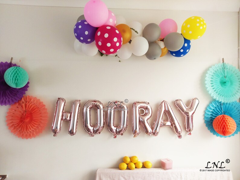 Hooray Gold Balloons Silver Rose Gold Balloons, Letters, Wedding, Balloon Banner, Garland, Wedding Banner, Fiesta, Party, Christmas image 1