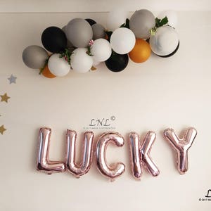 Balões de ouro da sorte, guirlanda, balões de casamento, banner de balão, rosa, prata, formatura, balões mylar, formatura, frase, dia de São Patrício