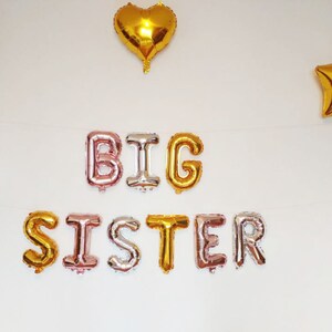 BIG SISTER Globos de oro rosa, bolas de letras, globos de guirnalda, plata, globos de oro, globos de fiesta, ducha de bebé, género, hermana mayor