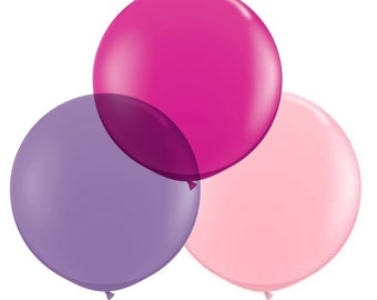 Set of 3 Balloons, Pink, Raspberry and Purple 24 inch, Latex Round Balloons Baby Shower Decor & Party Balloon Supplies  Hen Bride Birthday