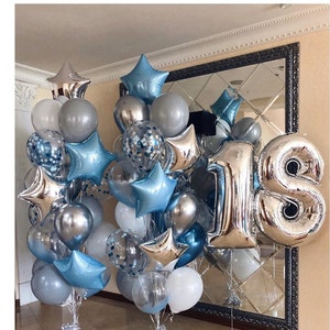 Decoraciones de fiesta de cumpleaños número 18, suministros de fiesta de  cumpleaños de 18 años para niñas y niños, globo plateado de Mylar con el