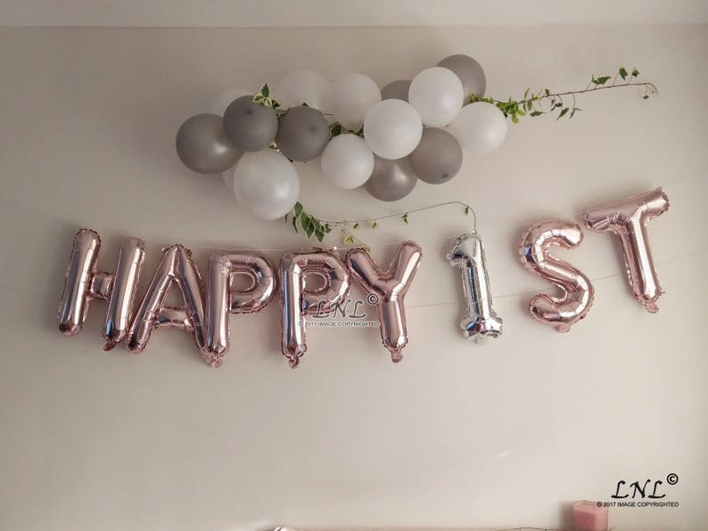 Happy 1st Rose Gold Balloons Birthday Ballloons Garland Etsy Happy 1st Rose Gold Balloons Birthday Ballloons Garland Etsy