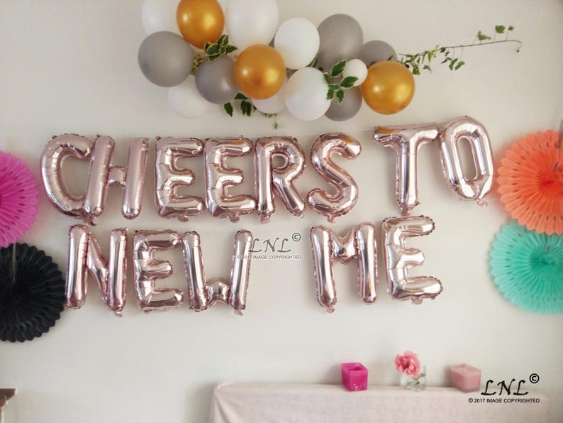 New Year CHEERS To New Me Rose Gold Halloween Balloons Balloon Banner Custom Merry Christmas Personalize Silver Letters Gold