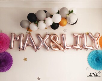 Custom Name Rose Gold Balloons, Personalized Ballloons, Garland Balloons, Silver, Gold, Banner Balloons, Letters, Bridal, Hen, Phrase Words