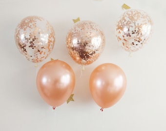 Rose Gold Confetti Balloons, Foil, Wedding, Bridal, Bride to be,  Engaged Balloons, Tail Tassel, Ceiling Balloons, Rose Gold Balloons