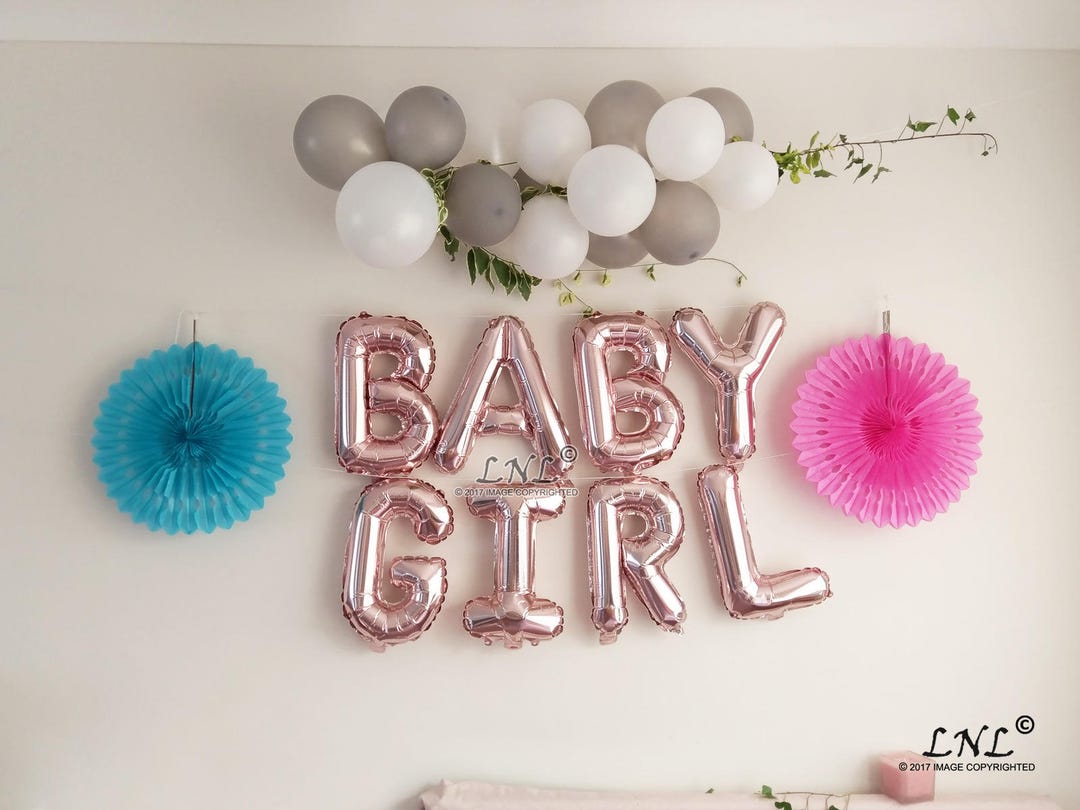 Baby Girl Rose Gold Balloons, Letter Ballloons, Garland Balloons ...