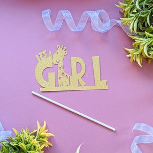 C'est une fille carte gâteau Topper or girafe Animal Jungle Baby Shower