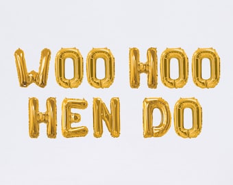 WOO Hoo Hen Do Rose Gold Balloons, Hen Ballloons, Garland Balloons, Silver, Gold Balloons, Party Balloons, Letters, Bridal Balloons