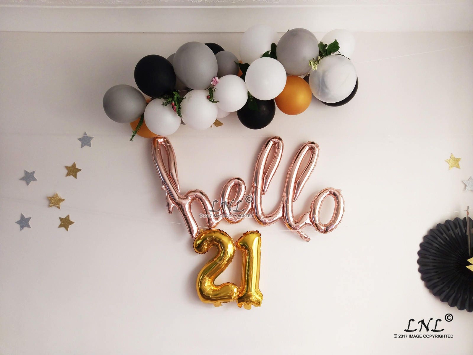 White Black Gold Balloon Bouquet Happy 21 Birthday Decorations Gold Numbers  Not Inflated
