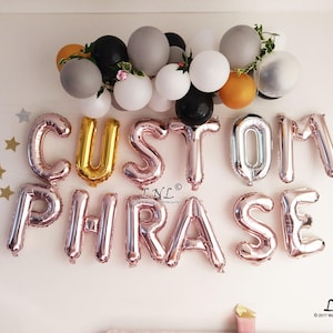 Custom Name Rose Gold Balloons, Personalized Ballloons, Garland Balloons, Silver, Gold, Banner Balloons, Letters, Bridal, Hen, custom Phrase