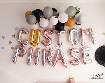 Custom Name Rose Gold Balloons, Personalized Ballloons, Garland Balloons, Silver, Gold, Banner Balloons, Letters, Bridal, Hen, custom Phrase