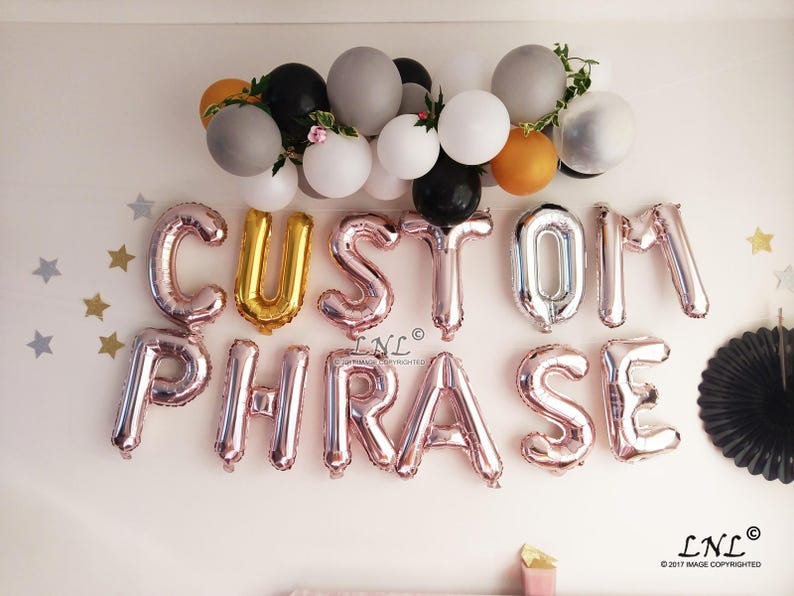 custom Phrase Gold Personalized Ballloons Letters Banner Silver Garland Balloons Merry Christmas Tree Custom Name Rose Gold Balloons