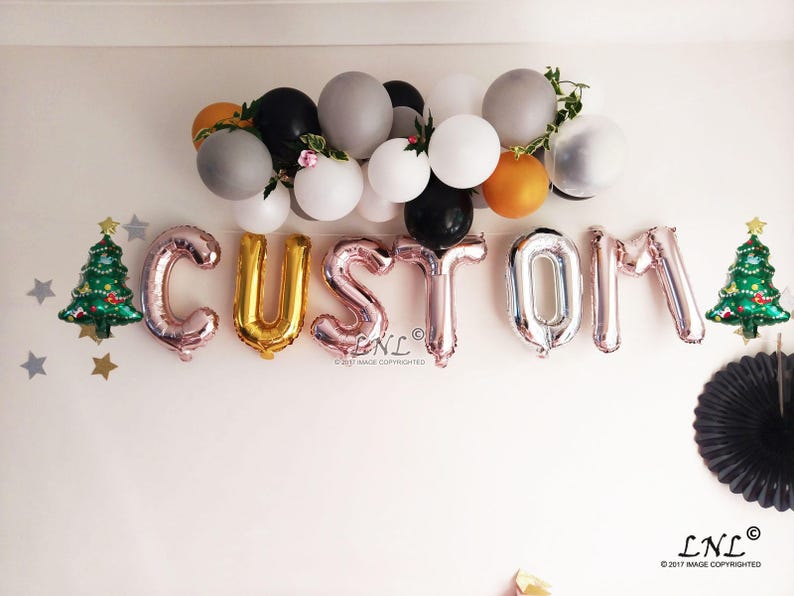 custom Phrase Gold Personalized Ballloons Letters Banner Silver Garland Balloons Merry Christmas Tree Custom Name Rose Gold Balloons
