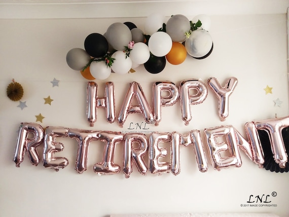 HAPPY RETIREMENT 16/" balloons foil Rose Gold Silver Letters Banner Garland