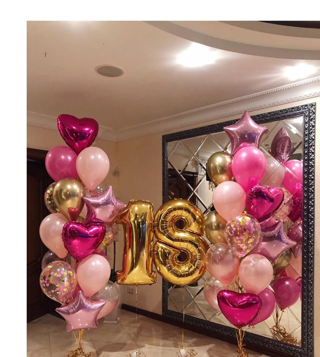 Set 10 Globos Dorado Rosa Cumpleaños Confetti Decoración