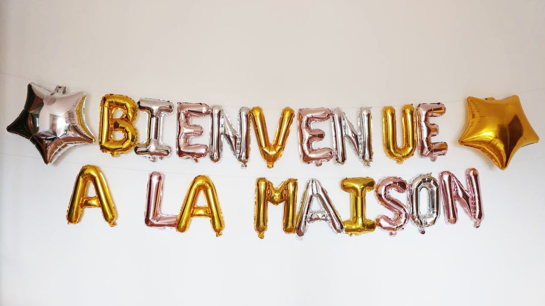 Rose Gold Balloons, BIENVENUE A LA Maison Letter Ballloons, Garland Balloons, Silver, Gold