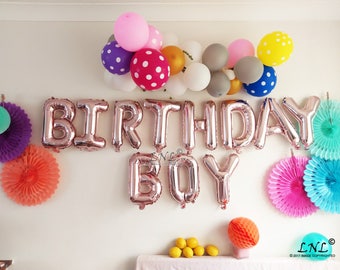 Birthday Boy Gold Balloons | Silver | Rose Gold Balloons, Letters, Balloon Banner, Garland, Wedding Banner, Fiesta, Party, Hashtag