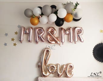 Mr and Mr Rose Gold Love Script | Gold Balloons | Silver Balloons | Wedding | Letters | Bridal | Balloon Banner | Arch | Phrase | Custom