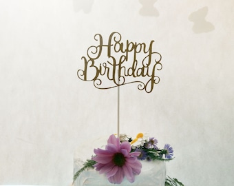 Gold English Happy Birthday Cake Topper – Pastry Flower