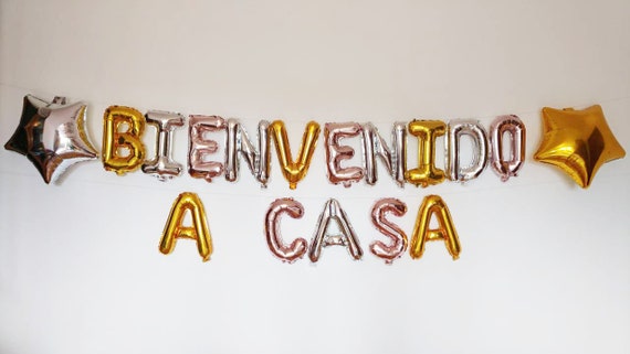 Globos de oro rosa, BIENVENIDO A CASA Carta Ballloons, globos de guirnalda,  plata, globos de oro, fiesta, decoraciones, Dios bendiga, bebé -  México