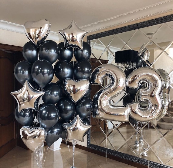 Black Silver Balloon Bouquet Party Balloons Happy 50 Etsy