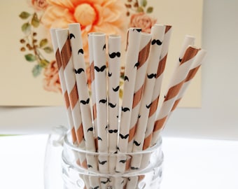 Paper Straws, Rose Gold Straws, Blue, Party, Birthday, Wedding, Vintage, Bridal, Chevron, Baby, Straws, Gatsby, Moustache, Shabby Chic