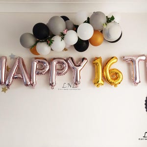 Feliz 16o Globos de Oro Rosa, Bolas de Cumpleaños, Globos de Oro Personalizados, Globos de Cartas, Globos de Fiesta, Fiesta, Bon Anniversaire, Personalizado