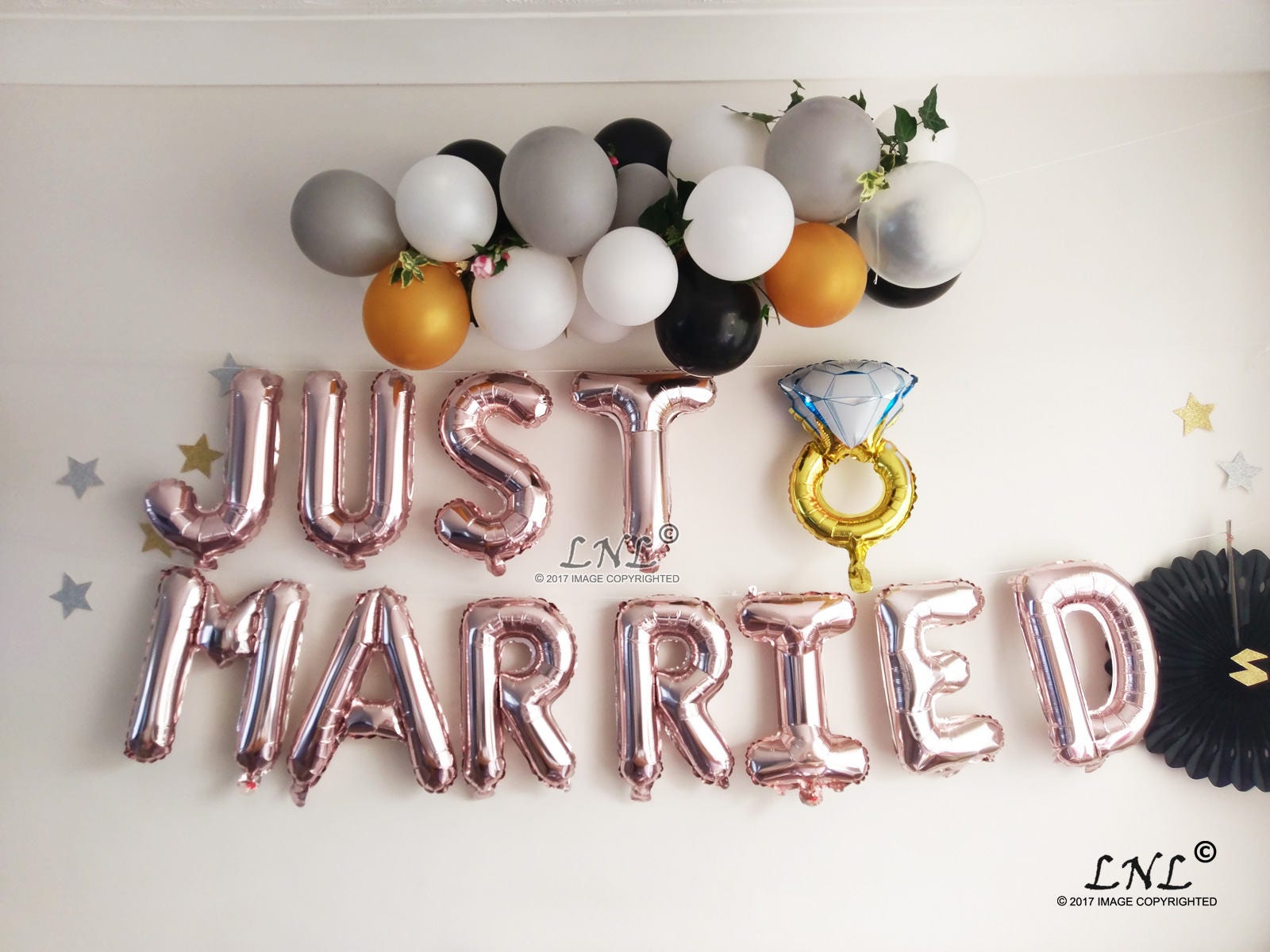 Just Married Rose Gold Love Script Gold Balloons Silver Balloons