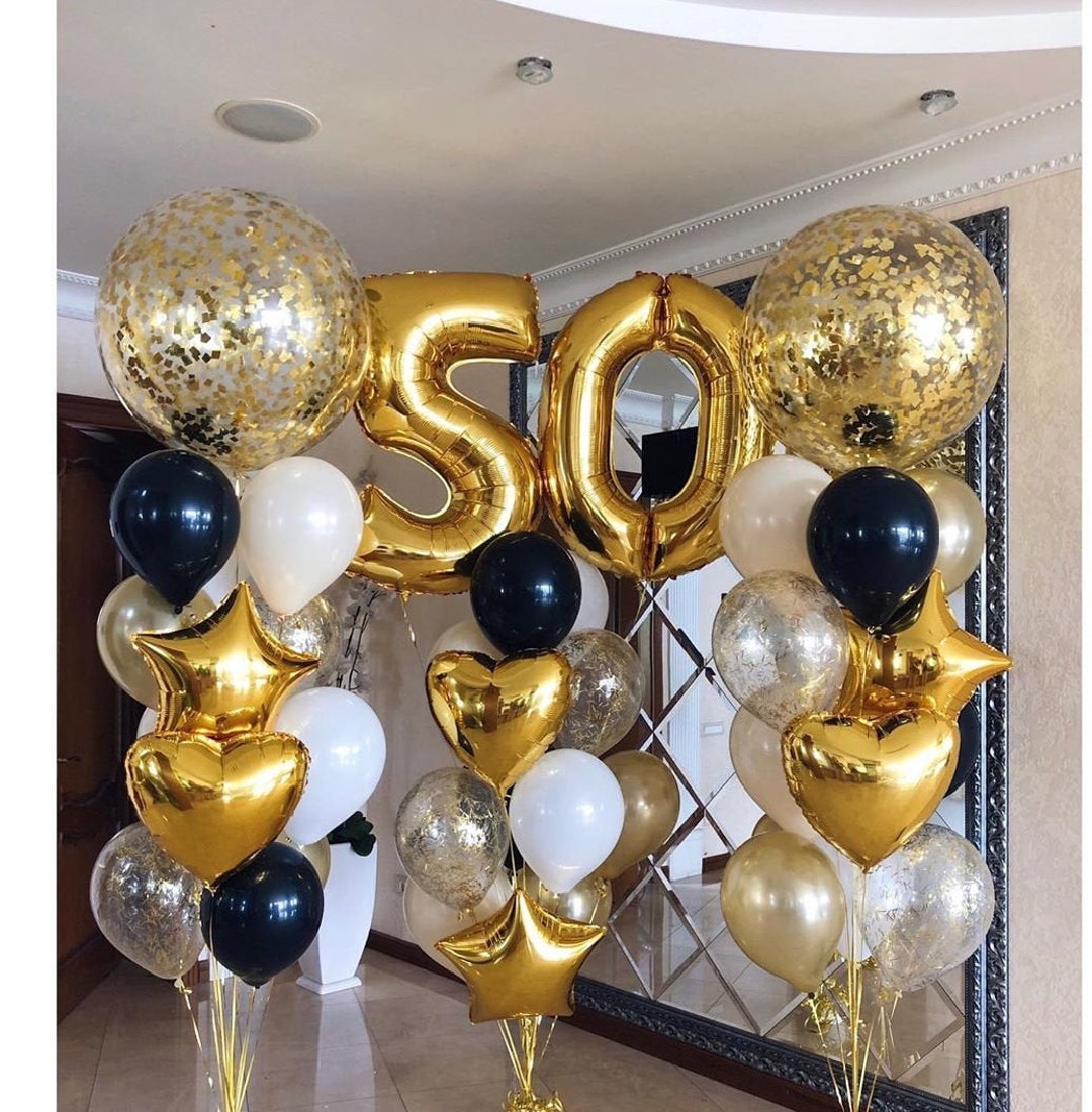 Decoraciones de 50 cumpleaños para hombres y mujeres, globos de 50  cumpleaños de oro negro, globos de guirnalda de feliz cumpleaños,  decoración de oro