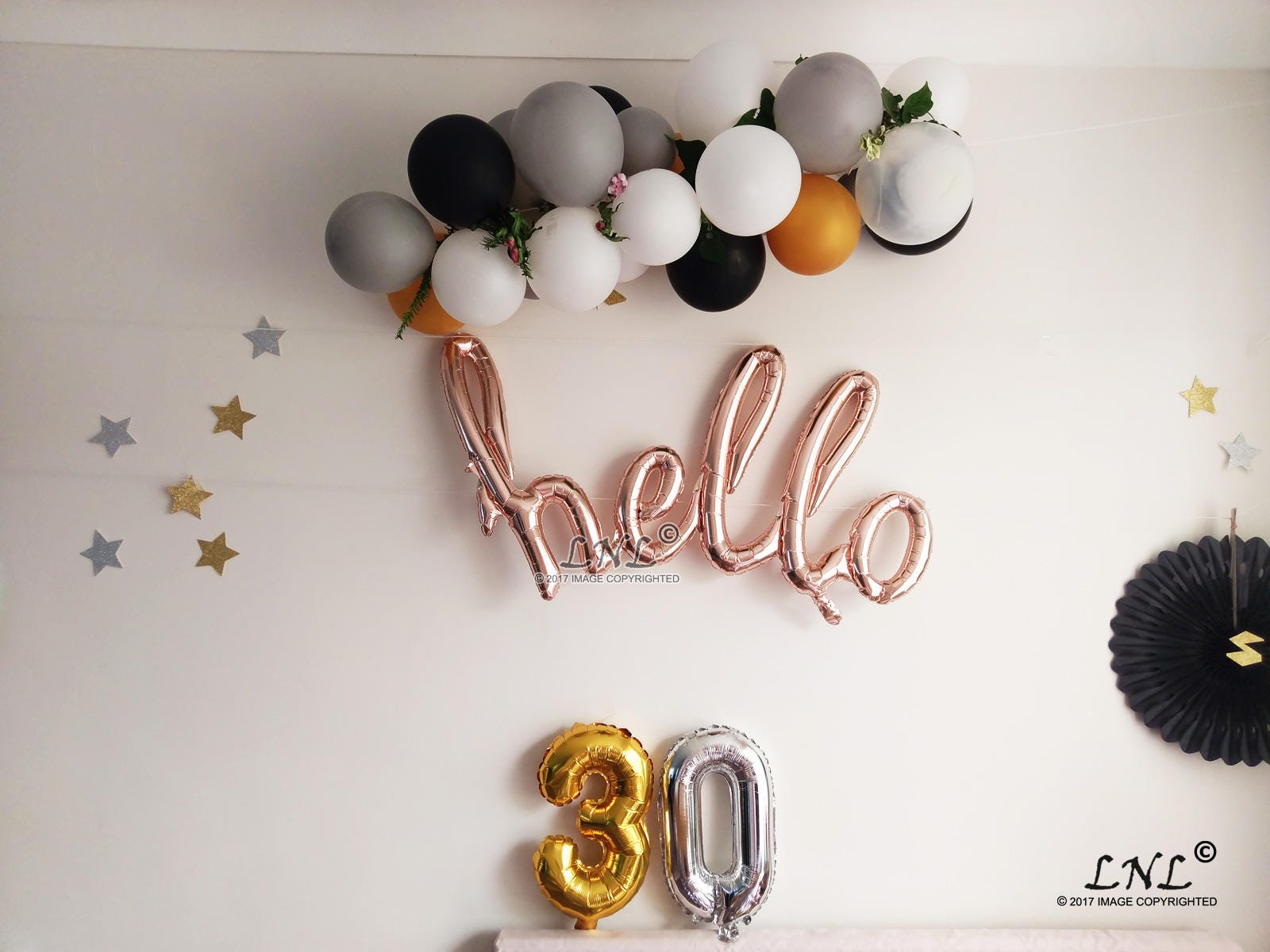 "Hello 30" Gold Script Foil Balloon Number Balloons Birthday Party 